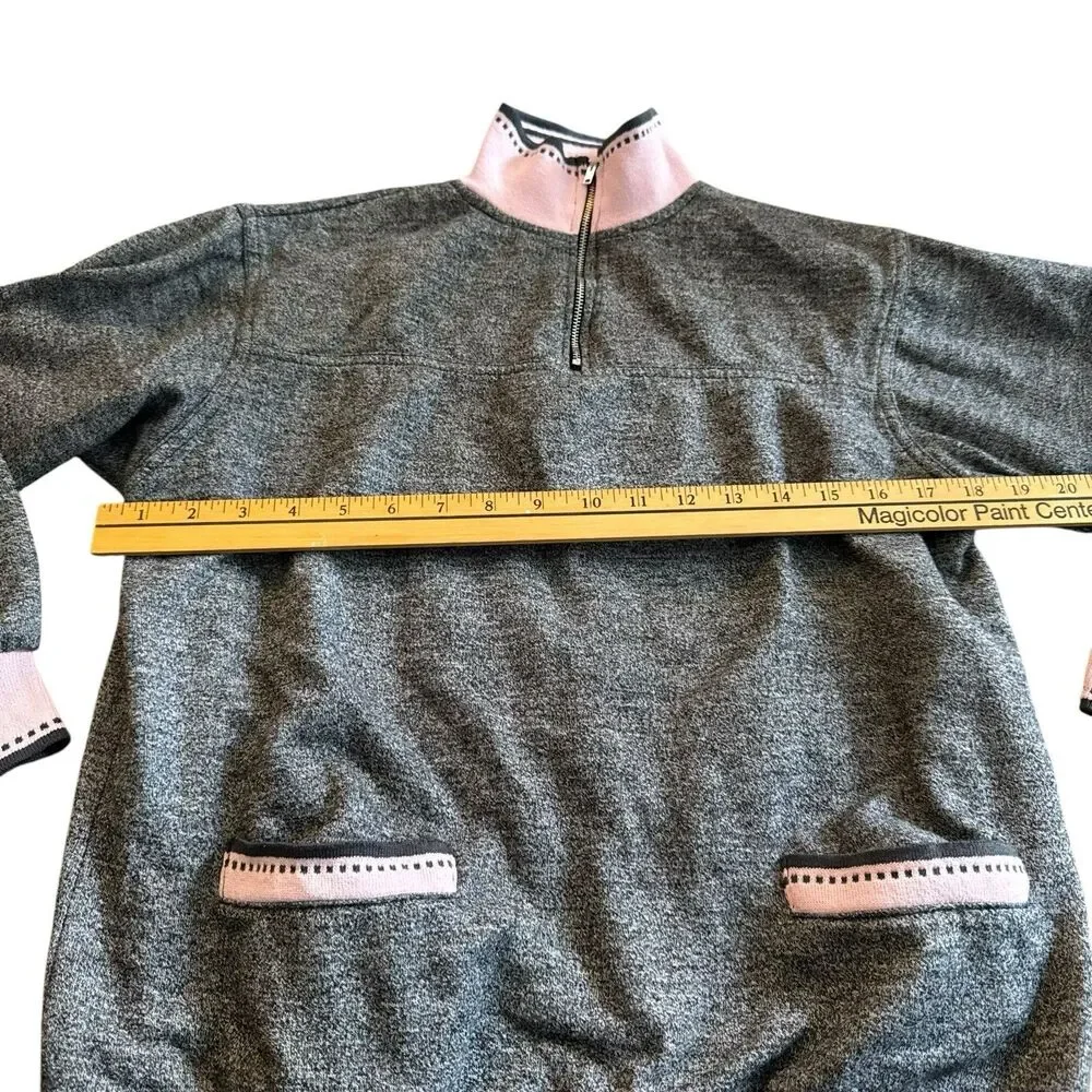 Vintage Gitano‎ Quarter Zip Up Grey And Pink  Pockets Medium